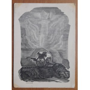 Caravan with the coffin of Marshal J.Pilsudski - woodcut by St.O.Chrostowski