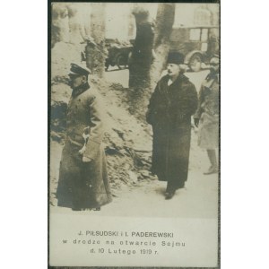 12 VARŠAVA - J. Piłsudski a I. Paderewski na cestě na zahájení zasedání Sejmu d. 9. února 1919], foto czb,