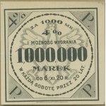 11 STATE PREMIUM LOAN- Annual 40 mark coupon, main prize 1,000,000 marks, drawing every Saturday from 6/XI 1920, Zakł. Graf. Boleslaw Wirtz, Warsaw