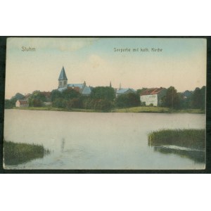 SZTUM - Stuhm, Seepartie mit kath. Kirche, Graph. Verl.-Anstalt, GmbH, Breslau, św. pkol., ok. 1910