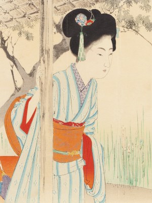 Mizuno Toshikata (1866 - 1908 ), Dziewczyna w irysowym ogrodzie , 1897