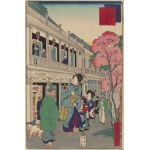 Utagawa Kuniteru II (1830 - 1874), Kwitnienie wiśni w Kyobashi, 1874