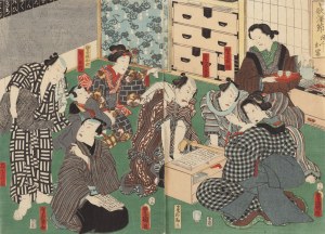Utagawa Kunisada (1786 - 1864 ), Nauka kaligrafii, 1864