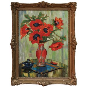 MAKU flowers in a red vase, mid-20th century.