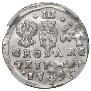 Zygmunt III Waza, Trojak 1596, Wilno - herb Prus i Chalecki NGC MS62