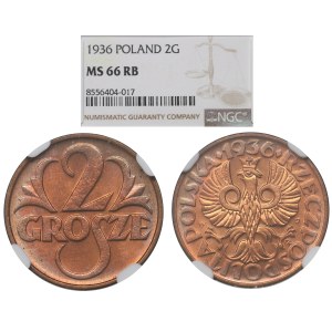 II RP, 2 haliere 1936 - NGC MS66 RB