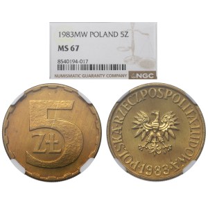 PRL, 5 złotych 1983 - NGC MS67
