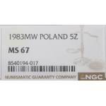 PRL, 5 złotych 1983 - NGC MS67