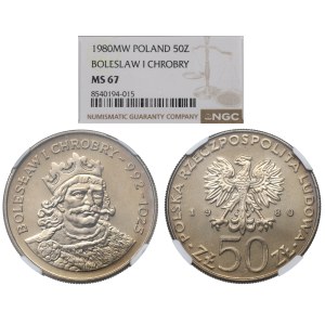PRL, 50 złotych 1980 Bolesław Chrobry - NGC MS67