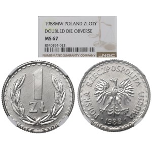 PRL, 1 zloty 1988 - DOUBLE DIE NGC MS67
