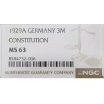 Nemecko, Weimarská republika, 3 marky 1929 A - NGC MS63