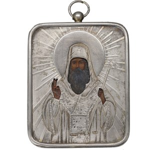 Russland, Reise-Ikone 19. Jahrhundert St. Alexis Metropolit von Moskau - Silber