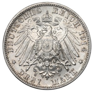 Germany, Bayern, Ludwig III, 3 mark 1914 D