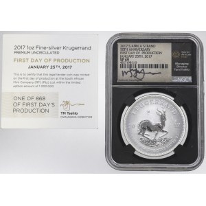 South Africa, Krugerrand 2017 - ounce of silver NGC SP69