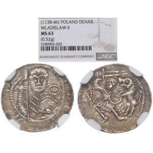 Ladislas II l'Exilé, Denier de Cracovie - combat avec un lion NGC MS63