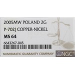 III RP, 2 centesimi 2005 - CAMPIONE di rame-nichel NGC MS64