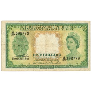Malaya and British Borneo, 5 Dollars 1953