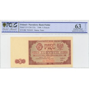 PRL, 5 złoty 1948 BK - PCGS 63