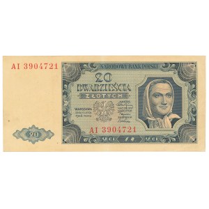 PRL, 20 złotych 1948 AI - papier prążkowany