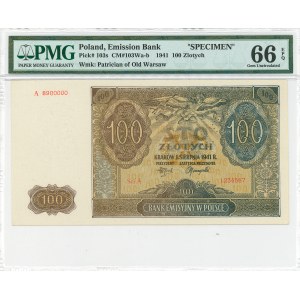 GG, 100 złotych 1941 - Ser.A 1234567 / A 8900000 - perforacja WZÓR - PMG 66 EPQ
