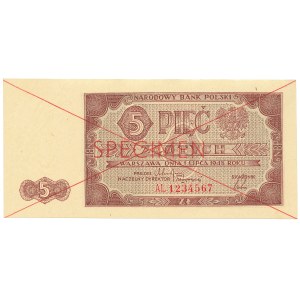 PRL, 5 Zloty 1948 AL 1234567 - SPECIMEN