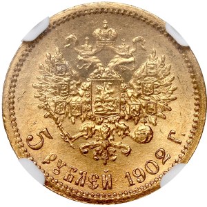Russia, Nicola II, 5 rubli 1902 AP - NGC MS66