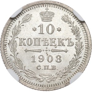Russia, Nicholas II, 10 kopecks 1908 - NGC MS65