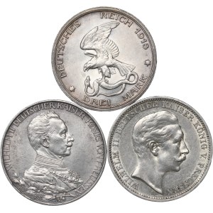 Deutschland, Preußen, Satz von 3 Marken 1909-13