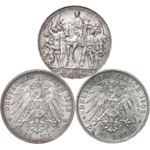 Deutschland, Preußen, Satz von 3 Marken 1909-13