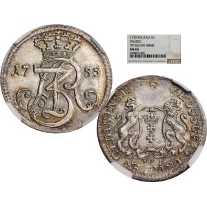 Augustus III Sas, Trojak 1755 Gdańsk - PURE SILVER - NGC MS65 MAX