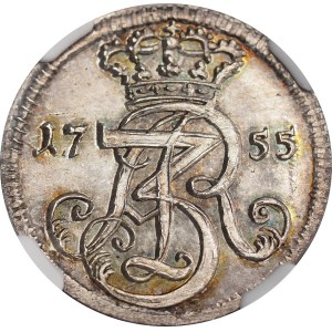 Augustus III Sas, Trojak 1755 Gdańsk - PURE SILVER - NGC MS65 MAX