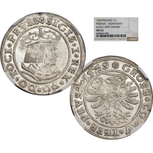 Sigismund I the Old, Grosz for Prussian lands 1529, Toruń - NGC MS62 MAX