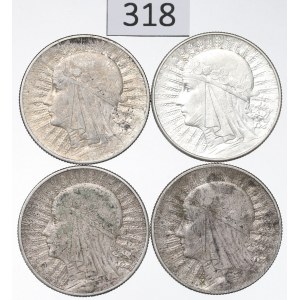 Second Polish Republic, Set of 5 5 zlotych coins, 1933–34, Woman's Head