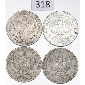 Second Polish Republic, Set of 5 5 zlotych coins, 1933–34, Woman's Head