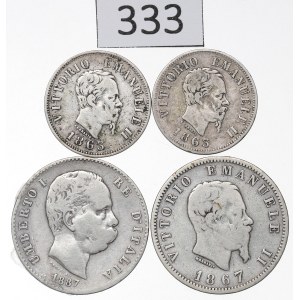 Italy, Set of 50 centesimi-1 lira 1863-87