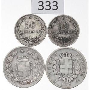 Italy, Set of 50 centesimi-1 lira 1863-87