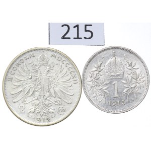 Austria, Lot of 1-2 crowns 1912-15