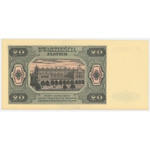 République populaire de Pologne, 20 zlotys 1948 EC - papier strié