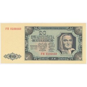 People's Republic of Poland, 20 zlotych, 1948 FH - ribbed paper