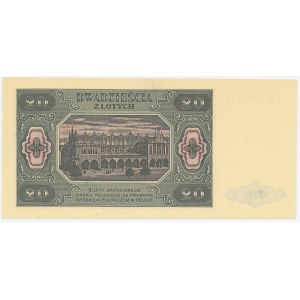 People's Republic of Poland, 20 zlotych, 1948 FH - ribbed paper