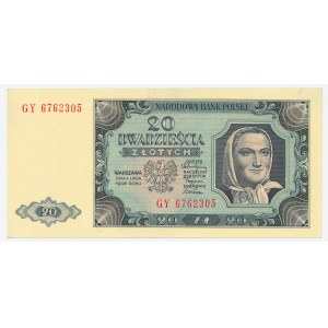 PRL, 20 złotych 1948 GY - papier prążkowany