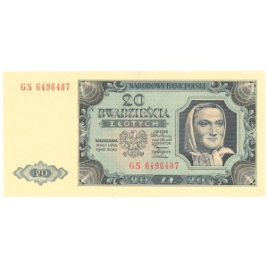 PRL, 20 złotych 1948 GS - papier prążkowany