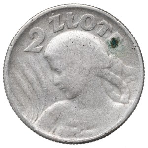Second Polish Republic, 2 zlote, 1924 (letter H), Birmingham: Woman and Ears of Wheat