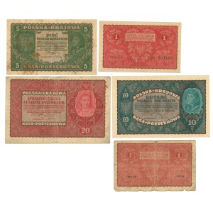 Seconda Repubblica Polacca, 1-20 marchi polacchi - set di 5 esemplari