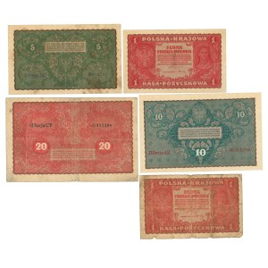 Seconda Repubblica Polacca, 1-20 marchi polacchi - set di 5 esemplari