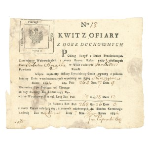 Poland, Collection receipt for clergy property donation from 1794 - RARE