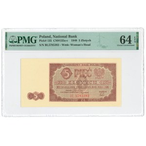 People's Republic of Poland, 5 zlotych, 1948 BL - PMG 64 EPQ
