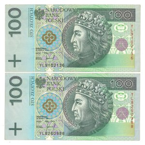 III RP, 100 złotych 1994 - YL - zestaw serii zastępczych (2 szt.)
