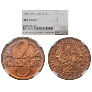 II Republic of Poland, 2 groschen 1936 - NGC MS66 RB