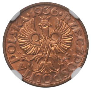 II Republic of Poland, 2 groschen 1936 - NGC MS66 RB